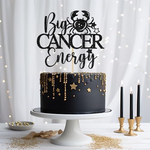 Big Cancer Energy Cake Topper, Cancer Birthday Cake Decor, Cancer Season Decorations, Zodiac Party Decor, Horoscope Birthday Party Decorations, Black Glitter