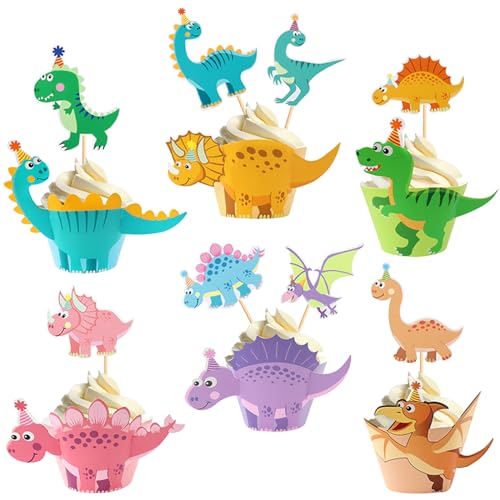 UXYOKM 32Pcs Dinosaur Cupcake Toppers Dino Cupcake Picks Cupcake Decorations for Baby Shower Kids Boys Birthday Party Decor Supplies