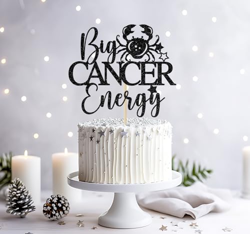 Big Cancer Energy Cake Topper, Cancer Birthday Cake Decor, Cancer Season Decorations, Zodiac Party Decor, Horoscope Birthday Party Decorations, Black Glitter