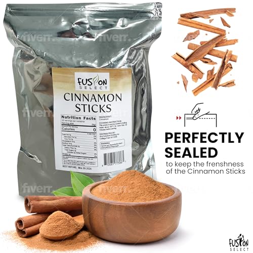 Fusion Select Cinnamon Sticks - Whole Canela Bark Pieces for Asian, Indian, & Middle Eastern Cuisine - Herbs & Spices for Baking & Cooking - Packed in a Clear Resealable Pouch - 4 oz