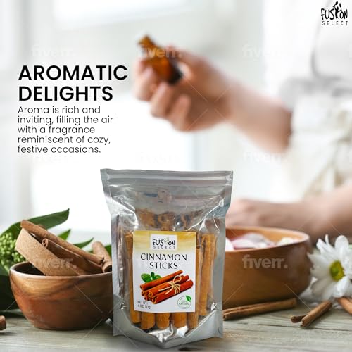 Fusion Select Cinnamon Sticks - Whole Canela Bark Pieces for Asian, Indian, & Middle Eastern Cuisine - Herbs & Spices for Baking & Cooking - Packed in a Clear Resealable Pouch - 4 oz