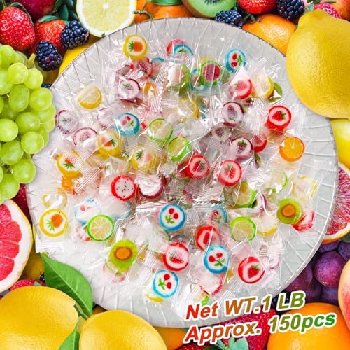 Fruit Slices Candy - Hard Candy Bulk Net 1 LB Bag (Approx. 150 pcs) of Individually Wrapped 10 Classic Tropical Fruit Flavors Assortment - Great for Candy Buffet - Office Candy - Treat Bags