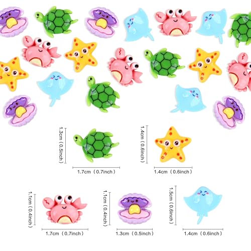 Ercadio 30Pcs Ocean Animal Cupcake Toppers Under the Sea Turtles Crab Starfish Clam Shell Cupcake Picks Seahorse Coral Cake Decorations for Under the Sea Theme Baby Shower Birthday Party Supplies