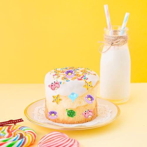 Ercadio 30Pcs Ocean Animal Cupcake Toppers Under the Sea Turtles Crab Starfish Clam Shell Cupcake Picks Seahorse Coral Cake Decorations for Under the Sea Theme Baby Shower Birthday Party Supplies