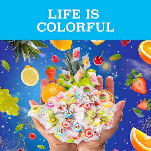 Fruit Slices Candy - Hard Candy Bulk Net 1 LB Bag (Approx. 150 pcs) of Individually Wrapped 10 Classic Tropical Fruit Flavors Assortment - Great for Candy Buffet - Office Candy - Treat Bags