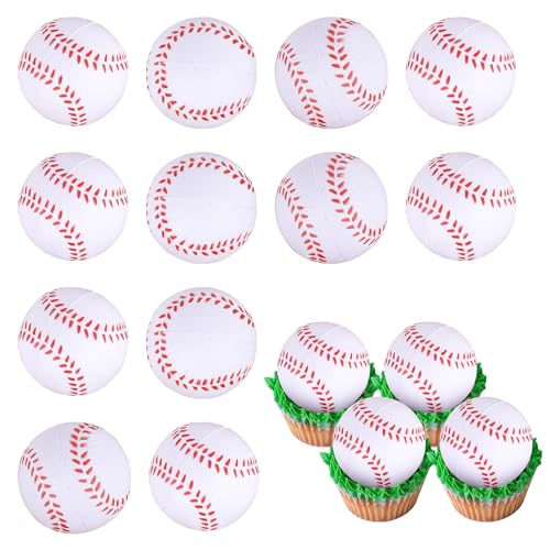 12 PCS Baseball Cupcake Toppers 3D Foam Mini Baseball Cupcake Topper Picks Baseball Cake Toppers for Sport Theme Baby Shower Kids Birthday Party Cake Decorations Supplies