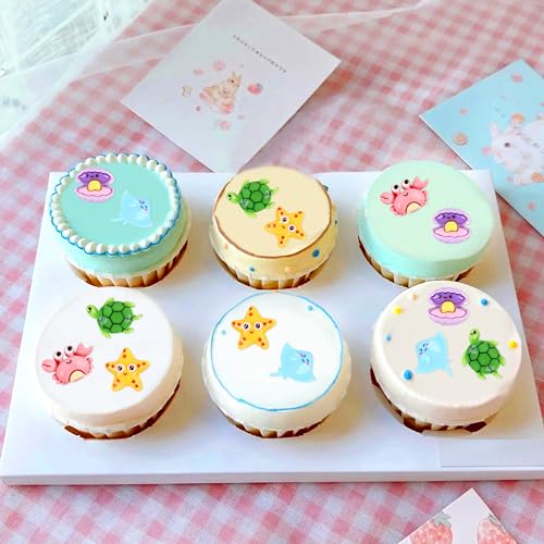 Ercadio 30Pcs Ocean Animal Cupcake Toppers Under the Sea Turtles Crab Starfish Clam Shell Cupcake Picks Seahorse Coral Cake Decorations for Under the Sea Theme Baby Shower Birthday Party Supplies