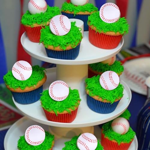 12 PCS Baseball Cupcake Toppers 3D Foam Mini Baseball Cupcake Topper Picks Baseball Cake Toppers for Sport Theme Baby Shower Kids Birthday Party Cake Decorations Supplies