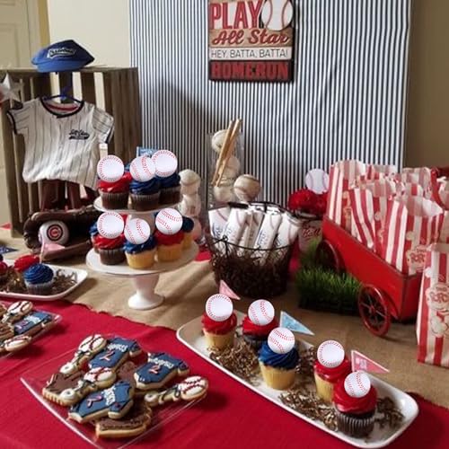 12 PCS Baseball Cupcake Toppers 3D Foam Mini Baseball Cupcake Topper Picks Baseball Cake Toppers for Sport Theme Baby Shower Kids Birthday Party Cake Decorations Supplies