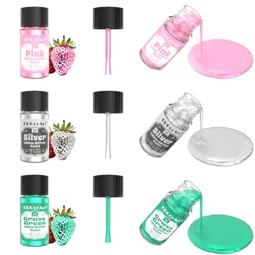 Edible Glitter Paint - 3 Colors Shimmer Edible Cake Paint, Food Coloring Metallic Glitter for Baking, Cake Decorating, Frosting, Cupcakes, Art Decorative -12g/Bottle