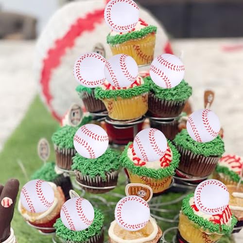 12 PCS Baseball Cupcake Toppers 3D Foam Mini Baseball Cupcake Topper Picks Baseball Cake Toppers for Sport Theme Baby Shower Kids Birthday Party Cake Decorations Supplies