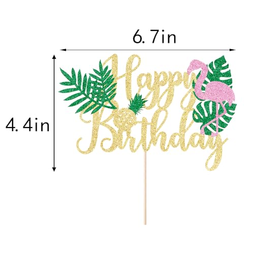 AROKIPPRY Glitter Flamingo Happy Birthday Cake Topper,Hawaiian Luau Tropical Pineapple Theme Kids Boys Girls Party Decoration Supplies