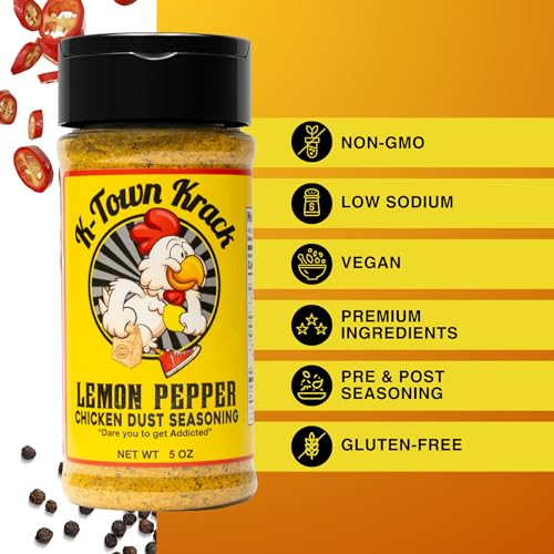 K-Town Krack - Lemon Pepper Chicken Dust Seasoning - Lemon Pepper Seasoning & BBQ Rub Seasoning for Chicken, Beef, Pork, Fish - All-Purpose Seasoning & BBQ Rub, Spice Rub, Wing Seasoning 5oz