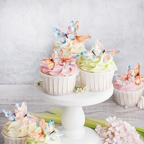 Ercadio 40 Pcs Edible Wafer Paper Butterflies for Cupcake Toppers Picks Edible Butterfly Cake Decorations for Wedding Birthday Party Butterfly Theme Baby Shower Kids Birthday Party Cake Supplies