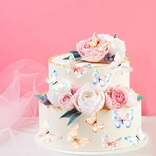 Ercadio 40 Pcs Edible Wafer Paper Butterflies for Cupcake Toppers Picks Edible Butterfly Cake Decorations for Wedding Birthday Party Butterfly Theme Baby Shower Kids Birthday Party Cake Supplies