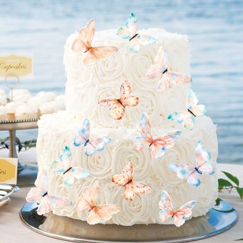 Ercadio 40 Pcs Edible Wafer Paper Butterflies for Cupcake Toppers Picks Edible Butterfly Cake Decorations for Wedding Birthday Party Butterfly Theme Baby Shower Kids Birthday Party Cake Supplies