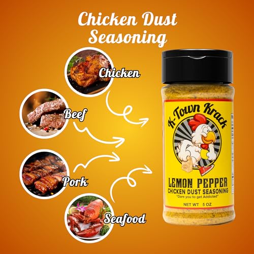 K-Town Krack - Lemon Pepper Chicken Dust Seasoning - Lemon Pepper Seasoning & BBQ Rub Seasoning for Chicken, Beef, Pork, Fish - All-Purpose Seasoning & BBQ Rub, Spice Rub, Wing Seasoning 5oz