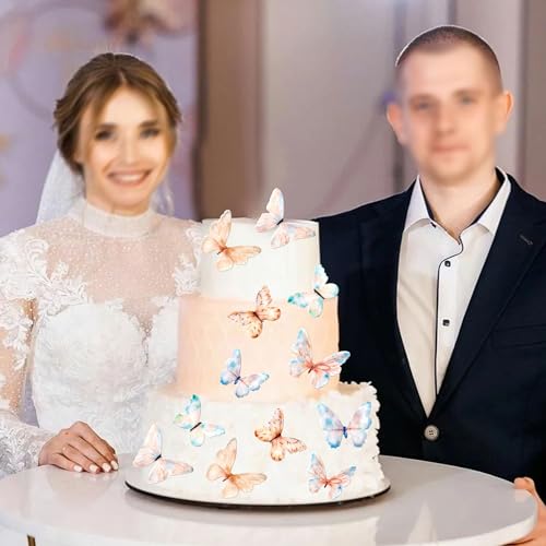 Ercadio 40 Pcs Edible Wafer Paper Butterflies for Cupcake Toppers Picks Edible Butterfly Cake Decorations for Wedding Birthday Party Butterfly Theme Baby Shower Kids Birthday Party Cake Supplies