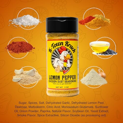 K-Town Krack - Lemon Pepper Chicken Dust Seasoning - Lemon Pepper Seasoning & BBQ Rub Seasoning for Chicken, Beef, Pork, Fish - All-Purpose Seasoning & BBQ Rub, Spice Rub, Wing Seasoning 5oz