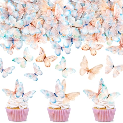 Ercadio 40 Pcs Edible Wafer Paper Butterflies for Cupcake Toppers Picks Edible Butterfly Cake Decorations for Wedding Birthday Party Butterfly Theme Baby Shower Kids Birthday Party Cake Supplies