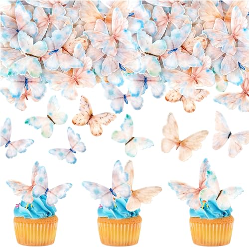Ercadio 40 Pcs Edible Wafer Paper Butterflies for Cupcake Toppers Picks Edible Butterfly Cake Decorations for Wedding Birthday Party Butterfly Theme Baby Shower Kids Birthday Party Cake Supplies