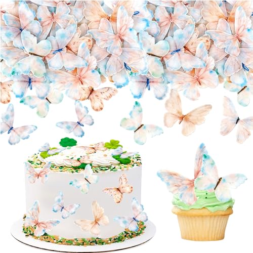 Cyodoos 40pcs Edible Butterfly Cake Topper Butterfly Cupcake Toppers Colorful Wafer Paper Butterfly Cake Decorations for Wedding Birthday Baby Shower Party Supplies Food Decoration