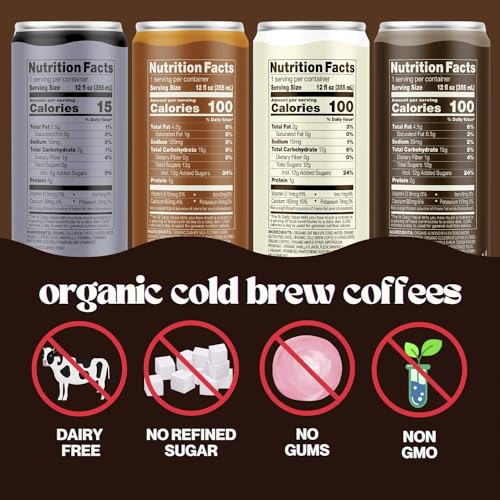 Flowin Cold Brew Black Coffee: Organic Arabica Dark Roast, Vegan, Sugar-Free, Non-GMO, Enhanced with Nootropics (Fulvic Acid, L-Theanine, B Vitamins) Ready-to-Drink Iced Coffee, Single 12oz Can.