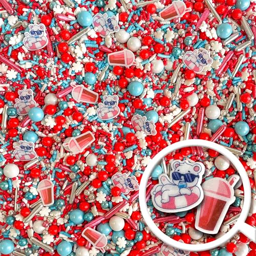 Summer Slushie Sprinkle Mix| Made In USA By Sprinkle Pop| Red Blue White Sprinkles with Silver Dragee| 4th Of July Memorial Independence Day Patriotic Sprinkles For Decorating Cake Cupcakes Donut, 2oz
