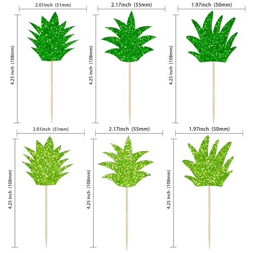 Ephlyn 24Pcs Pineapple Cupcake Toppers Mixed Green Glitter Donut Pineapple Leaf Hawaiian Luau Cake Decorations for Pineapple Theme Summer Tropical Baby shower Kids Birthday Party Supplies