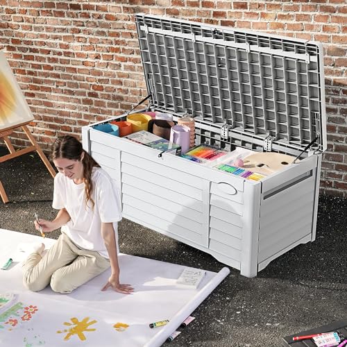 DWVO 120 Gallon Resin Outdoor Storage Box, White