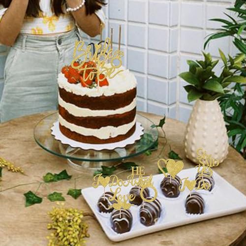 37 Pack He Asked She Said Yes Cupcake Toppers Glitter Love Heart I do Ring Cupcake Food Picks for Wedding Engagement Bridal Shower Party Cake Decorations Supplies Gold