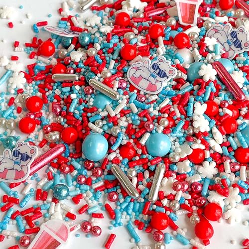 Summer Slushie Sprinkle Mix| Made In USA By Sprinkle Pop| Red Blue White Sprinkles with Silver Dragee| 4th Of July Memorial Independence Day Patriotic Sprinkles For Decorating Cake Cupcakes Donut, 2oz