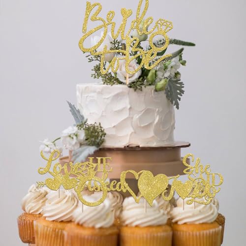 37 Pack He Asked She Said Yes Cupcake Toppers Glitter Love Heart I do Ring Cupcake Food Picks for Wedding Engagement Bridal Shower Party Cake Decorations Supplies Gold