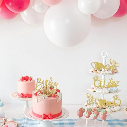 37 Pack He Asked She Said Yes Cupcake Toppers Glitter Love Heart I do Ring Cupcake Food Picks for Wedding Engagement Bridal Shower Party Cake Decorations Supplies Gold