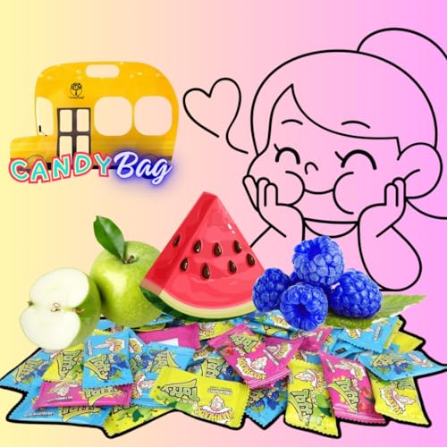 (PACK OF 2) WarheadsAssorted Sour Taffy Bars - Watermelon, Green Apple, Blue Raspberry Flavors - 12-ct Bag - Included One Think FWD Candy Zipbag (Sour Watermelon)