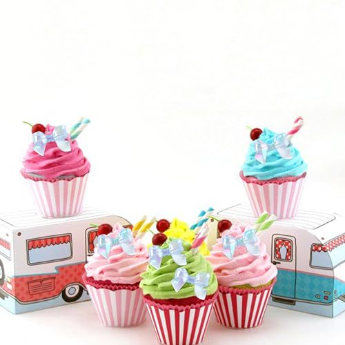 Cyodoos 24pcs Blue Bow Cake Topper Bowknot Cupcake Toppers Cake Dessert Picks Decoration For Baby Shower Birthday Wedding Party Supplies
