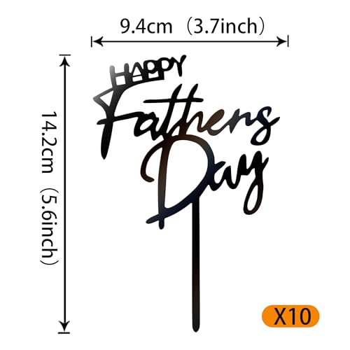 Rsstarxi 10 Pack Happy Father's Day Cupcake Toppers Acrylic Happy Father's Day Cake Toppers Happy Father's Day Party Decoratios for Best Daddy Father's Birthday Cake Decoratios Black
