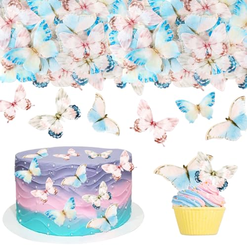 40 Pack Edible Butterfly Cupcake Toppers Spring Bridal Engagement Baby Shower Birthday Party Cupcake Picks Anniversary Party Decorations Supplies Pink (mulitycolor)