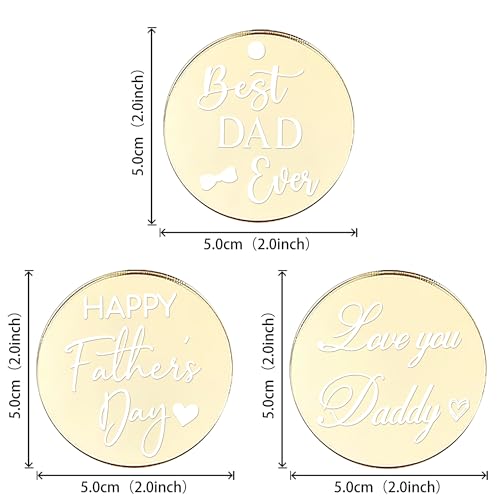 24 PCS Happy Father's Day Cupcake Toppers Acrylic Circle Mirror Engraved Best Dad Ever Cupcake Picks Love you Daddy Cake Decorations for Happy Father's Day Theme Men Birthday Party Supplies