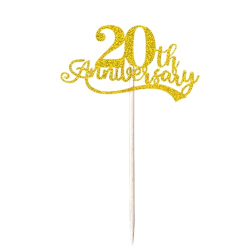 24 Pcs 20th Anniversary Cupcake Toppers - Glitter 'Cheers to 20th Years' Picks for Wedding, Birthday, Retirement, and Happy Anniversary Party Cake Decorations
