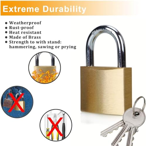 Outdoor Solid Brass Padlock Set with Keys - Waterproof
