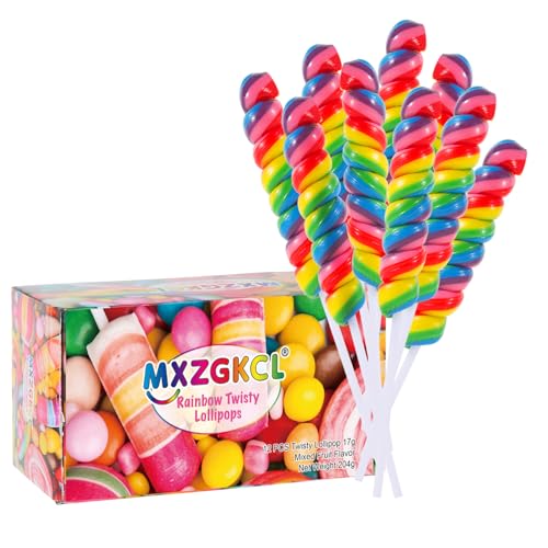 Big Size! 12 Pack Twisty Lollipop, Rainbow Twist Lollipops Individually Wrapped Bulk, Kid's Lollipops Candy for Birthday, Net 17g Mixed Fruit Flavor