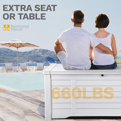 DWVO 120 Gallon Resin Outdoor Storage Box, White