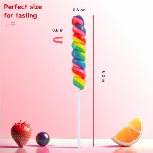 Big Size! 12 Pack Twisty Lollipop, Rainbow Twist Lollipops Individually Wrapped Bulk, Kid's Lollipops Candy for Birthday, Net 17g Mixed Fruit Flavor