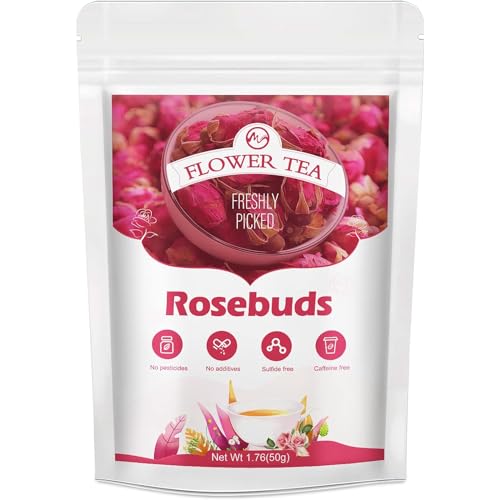 M inch Rose Buds Herbal Tea, Dried Red Rose, 100% Natural Pure Flower Edible Buds (50g) - Grade A, Caffeine Free, Vegan, GMO-Free