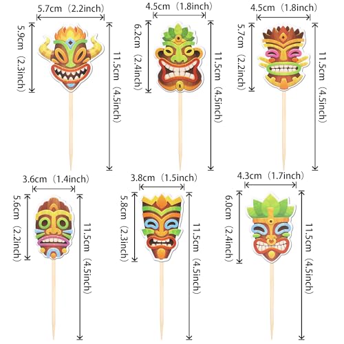 36 PCS Hawaii Tiki Cupcake Toppers Tiki Totem Hawaiian Themed Party Cupcake Picks Hawaiian Luau Cupcake Decorations for Summer Tropical Hawaii Aloha Birthday Party Cake Decorations Supplies