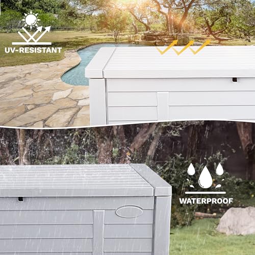 DWVO 120 Gallon Resin Outdoor Storage Box, White