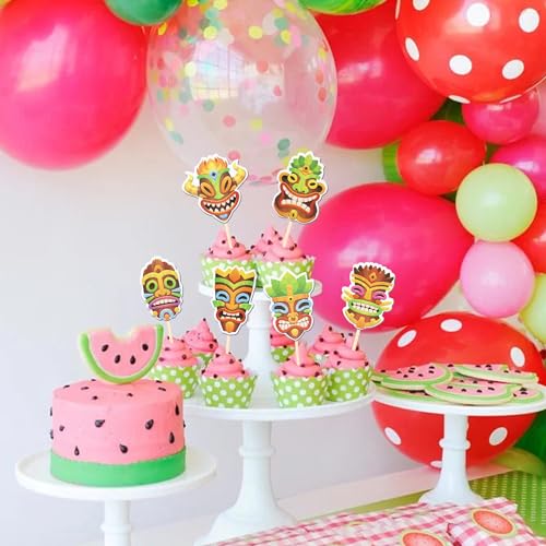 36 PCS Hawaii Tiki Cupcake Toppers Tiki Totem Hawaiian Themed Party Cupcake Picks Hawaiian Luau Cupcake Decorations for Summer Tropical Hawaii Aloha Birthday Party Cake Decorations Supplies