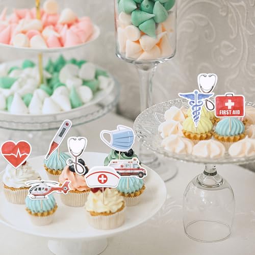 Rsstarxi 36 Pack Nurse Cupcake Toppers Nurse Decorations for Party Ambulance Helicopter Medical Instruments Cupcake Picks for Medical Nurse Theme Grad Birthday Party Cake Decorations
