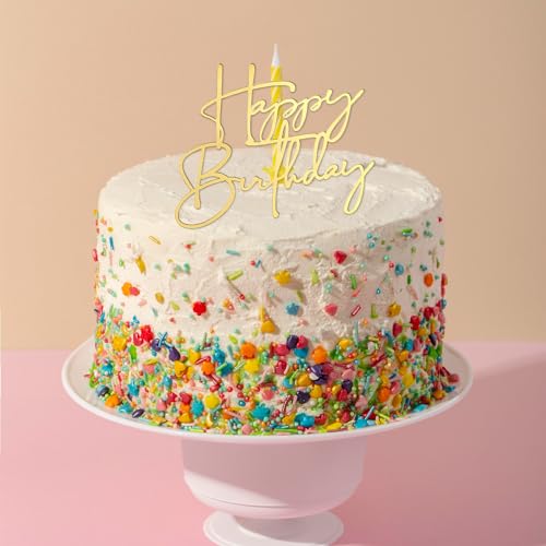 Qianyu 6 Packs Happy Birthday Cake Toppers Happy Birthday Acrylic Cake Topper Decorations Supplies Gold Cupcake Toppers for Children or Adults Cake Inserts DIY Cake Decor Souvenirs